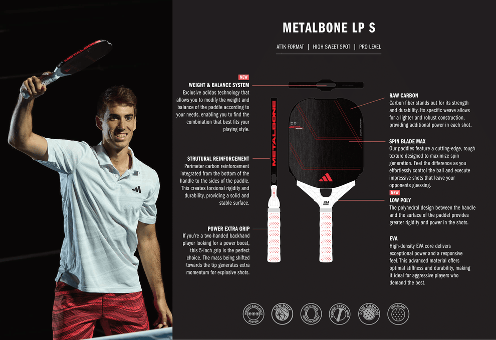Adidas METALBONE LP S 16mm UPA-A Carbon Fiber Pickleball Paddle