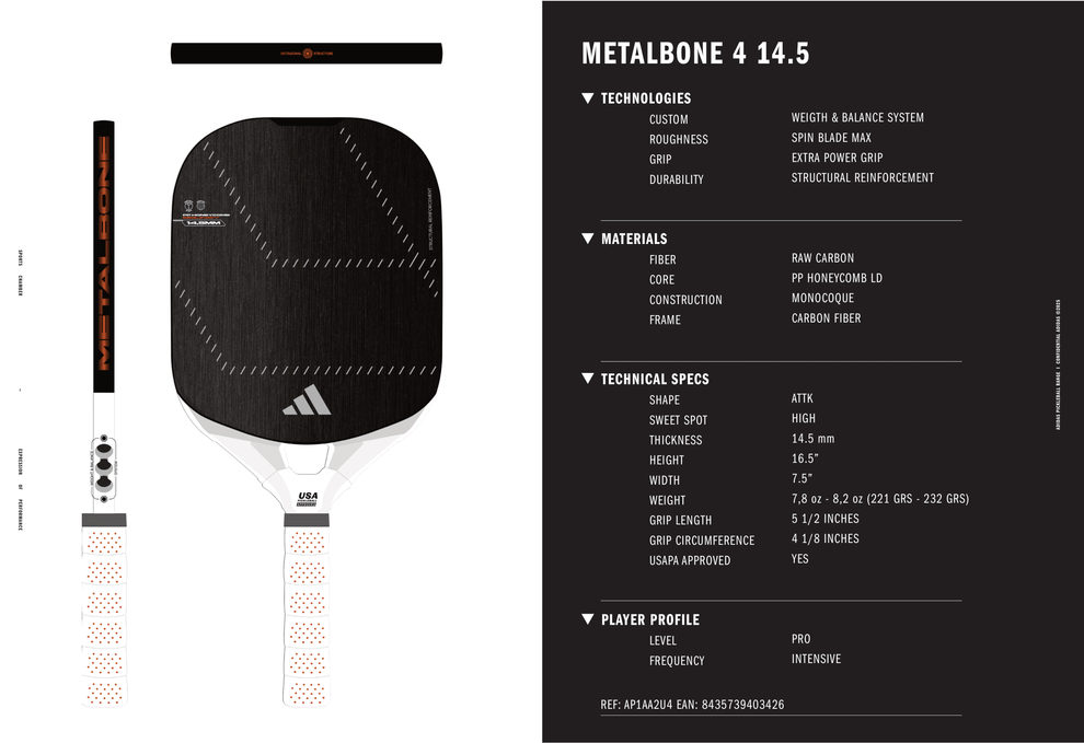 adidas METALBONE 14.5mm Carbon Fiber Pickleball Paddle