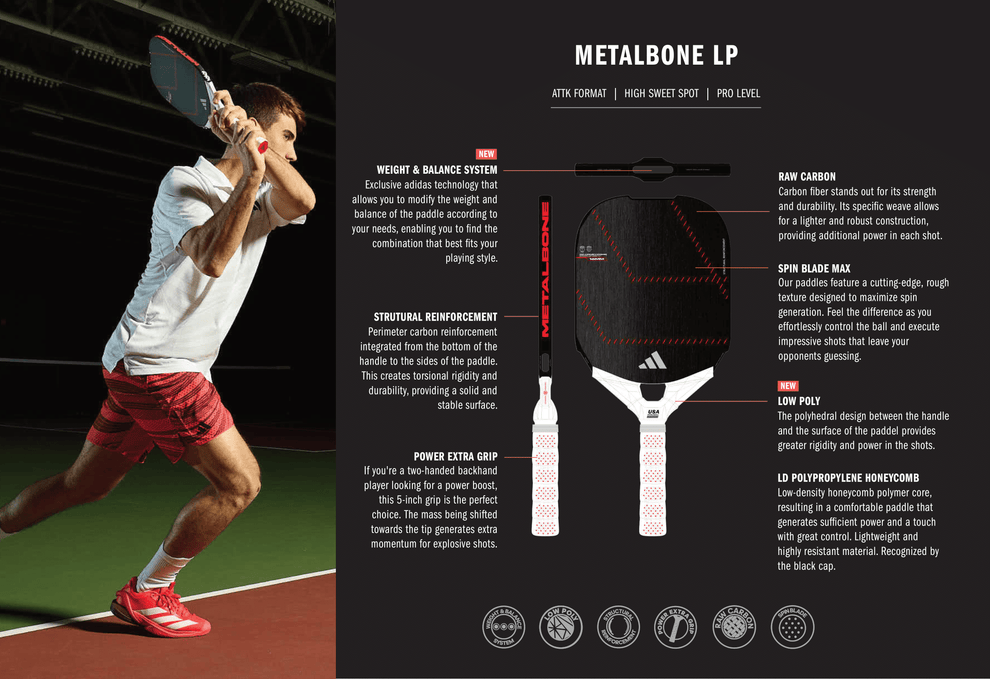 adidas METALBONE LP 16mm Carbon Fiber Pickleball Paddle