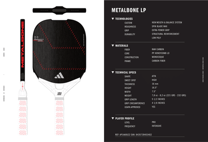 adidas METALBONE LP 16mm Carbon Fiber Pickleball Paddle
