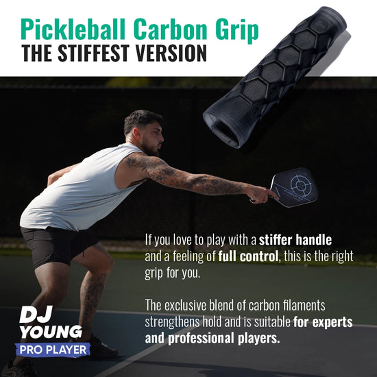 Hesacore Pickleball Carbon Grip - 5.25 Inches Long - Stiff Feel - Charcoal