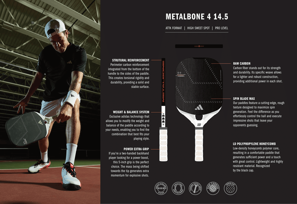 adidas METALBONE 14.5mm Carbon Fiber Pickleball Paddle