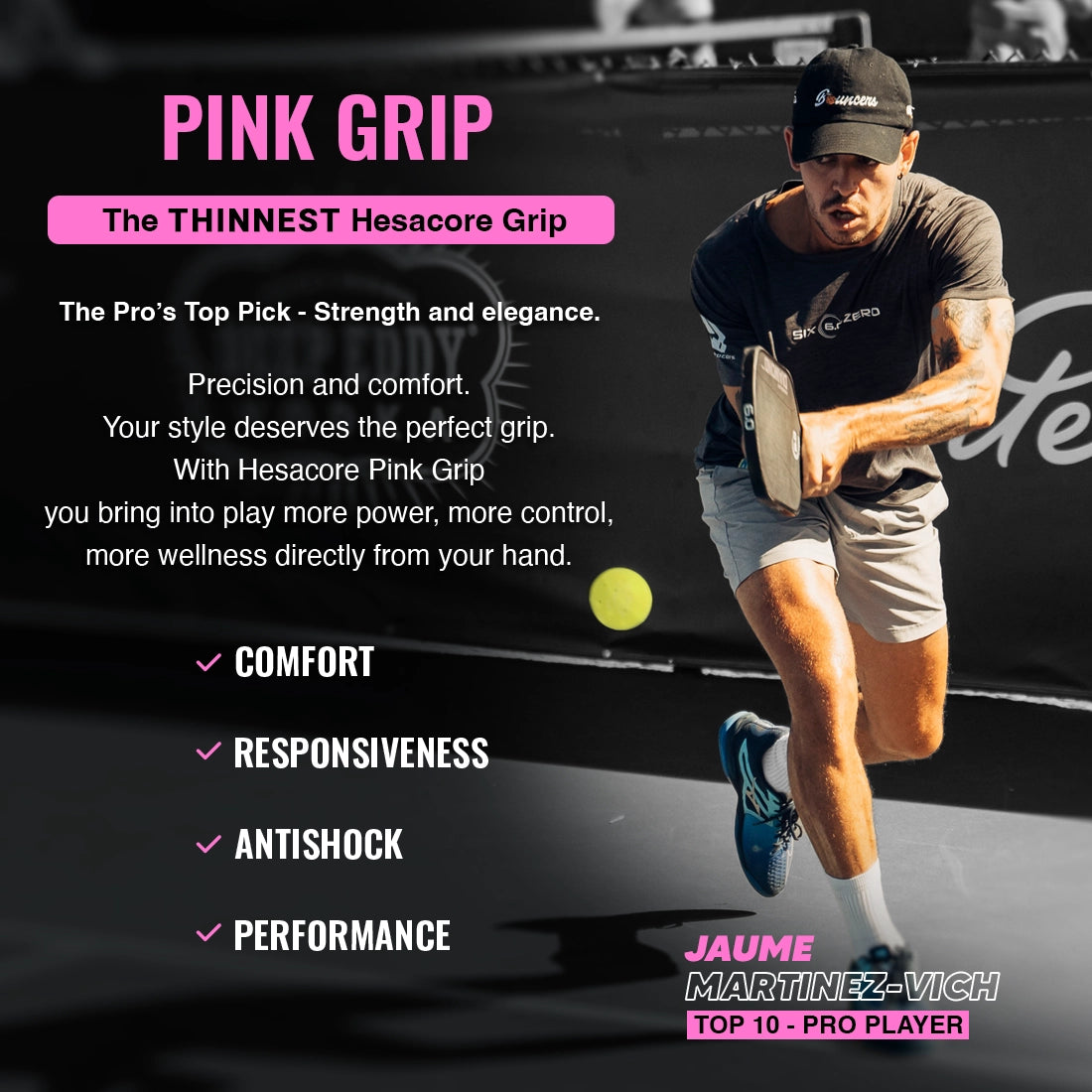 Hesacore Pickleball Grip - 5.25 Inches Long - Regular Soft Feel - Pink