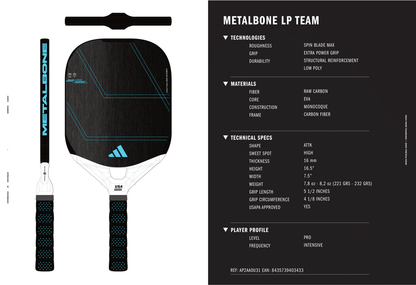 adidas METALBONE LP Team 16mm UPA-A Carbon Fiber Pickleball Paddle